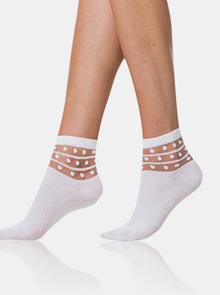 Dámské ponožky TRENDY COTTON SOCKS - Dámské ponožky s ozdobným lemem - bílá