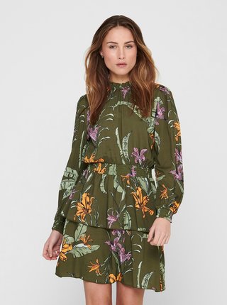 Zelené kvetované šaty so stojáčikom ONLY Palm