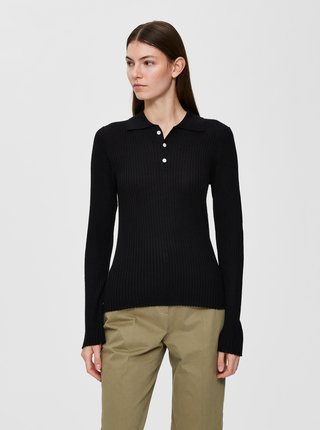 Černé vlněné polo tričko Selected Femme Costa