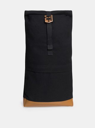 Praktický čierny batoh s dreveným detailom Lini Rollup BeWooden