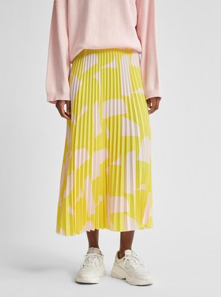 Žltá vzorovaná plisovaná midi sukňa Selected Femme Alexis
