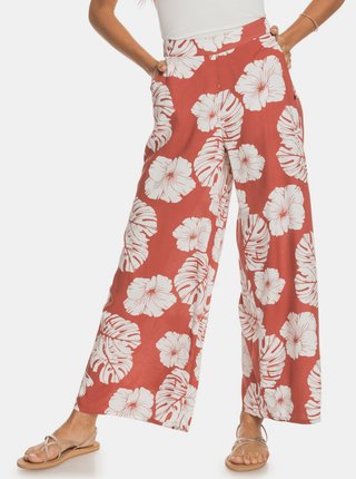 Červené kvetované široké nohavice Roxy