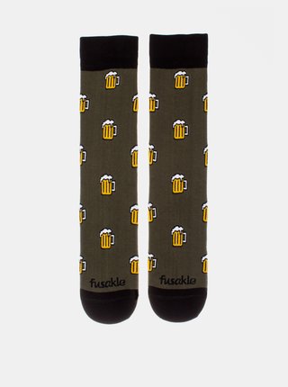 Kaki vzorované ponožky Fusakle Pojď na jedno