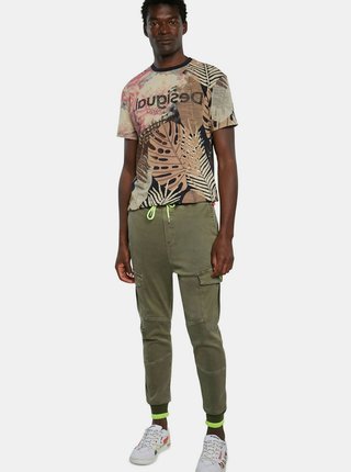 Béžové pánské tričko s tropickým vzorem Desigual TS Castor