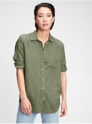 Košeľa linen boyfriend shirt Zelená