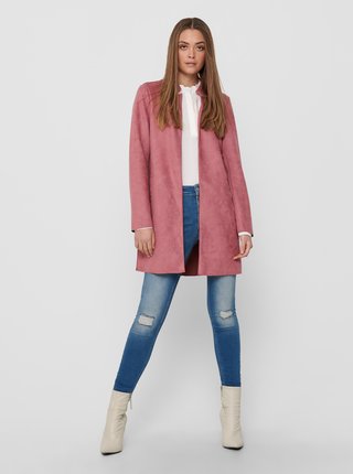 Ružový ľahký kabát v semišovej úprave ONLY Soho