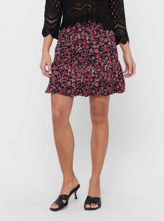 Ružovo-čierna kvetovaná sukňa ONLY Pella
