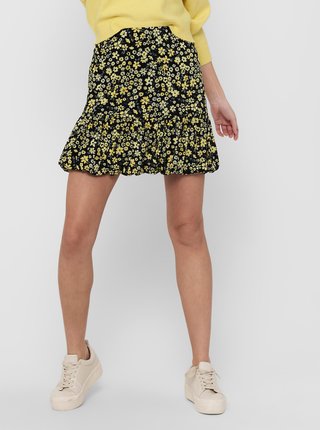 Žlto-čierna kvetovaná sukňa ONLY Pella