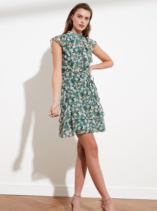 Zelené kvetované šaty s volánmi Trendyol