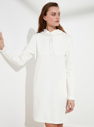 Biele mikinové šaty s kapucou Trendyol