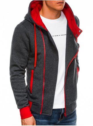 Pánská mikina na zip s kapucí B297 - grafitová/červená