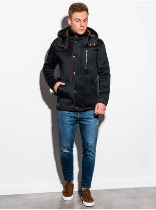 Pánsky kabát s kapucňou C200 - čierny