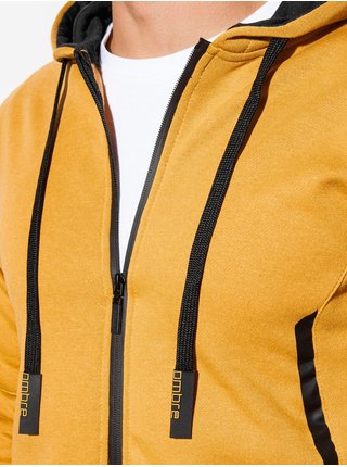 Žlutá pánská mikina na zip s kapucí Ombre Clothing B1076