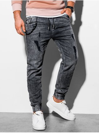 Tmavě šedé pánské riflové jogger kalhoty Ombre Clothing P939