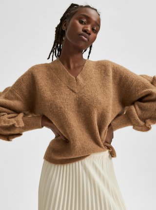 Hnedý vlnený sveter Selected Femme Alpaka Rut