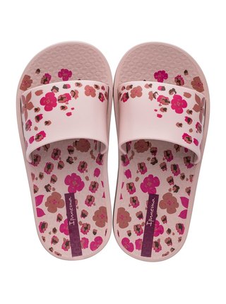Růžové dívčí pantofle s kytičkami Ipanema Urban Slide Kids Pink