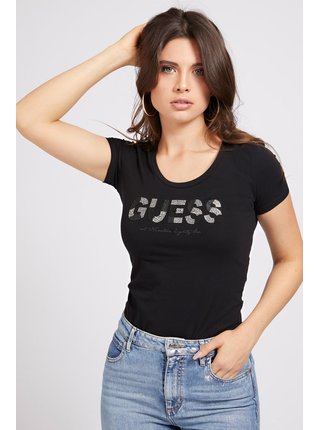 Guess černé tričko Glitter Logo