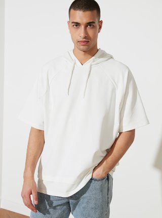 Biele pánske tričko s kapucou Trendyol