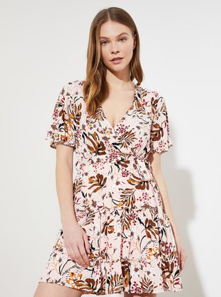 Béžové kvetované šaty Trendyol