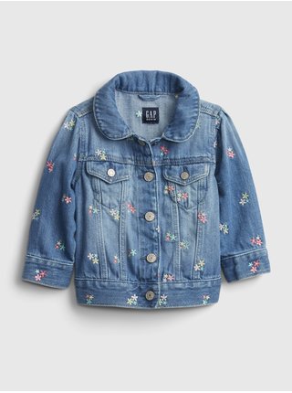 Baby bunda embroidered floral denim jacket Modrá