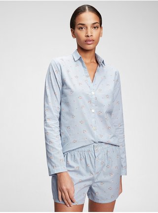 Modrá dámská košile na spaní pajama in poplin