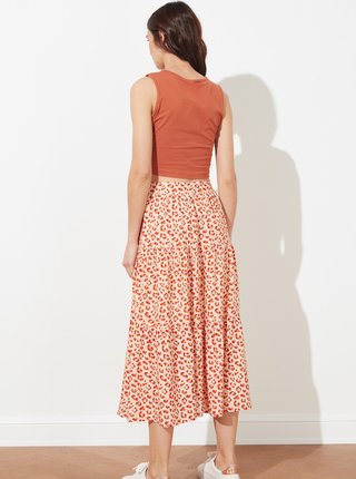 Oranžová vzorovaná midi sukňa Trendyol