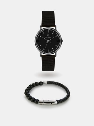 Sada pánských hodinek a náramku v černé barvě Paul McNeal 