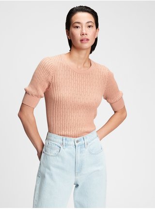 Sveter elbow sleeve pointelle sweater Ružová