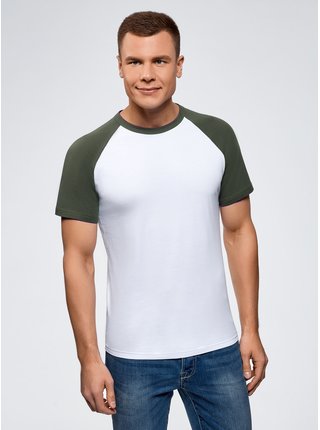 Tričko bavlnené s kontrastnými raglánovými rukávmi OODJI
