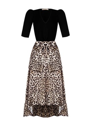 Rinascimento černé maxi šaty s leopardím vzorem