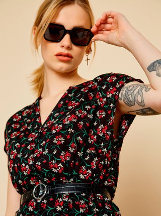 Čierne kvetované košeľové maxišaty ZOOT Lara