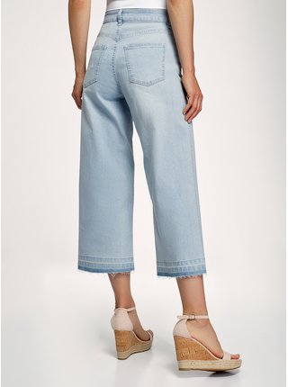 Džínsy culottes s nezačištěnými nohavicami OODJI