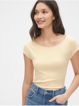 Žluté dámské tričko modern boatneck striped