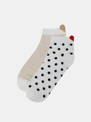 Sada dvou párů vzorovaných ponožek v krémové a bílé barvě Pieces Laura