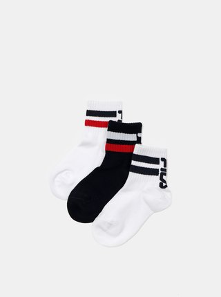 Sada tří párů dětských ponožek v černé a bílé barvě FILA
