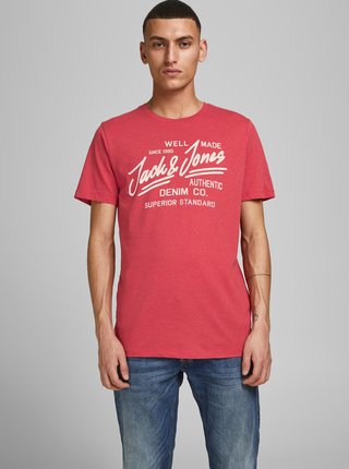 Červené tričko s potiskem Jack & Jones Jeans