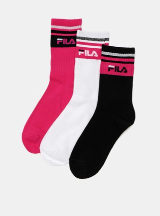 Sada troch párov dámskych ponožiek v čiernej a ružovej farbe FILA