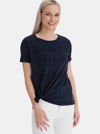 Tmavomodré dámske voľné tričko s potlačou SAM 73