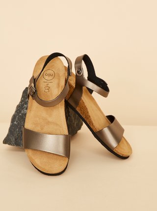 Hnedé metalické dámske kožené sandále OJJU