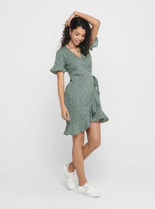 Zelené bodkované zavinovacie šaty ONLY Olivia