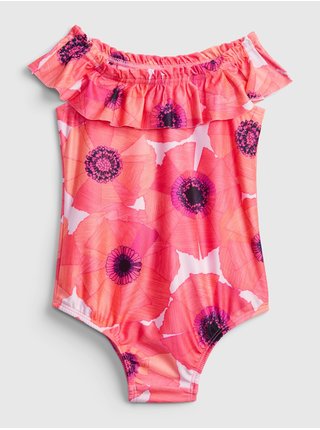 Růžové holčičí dětské plavky recycled floral ruffle swim one-piece