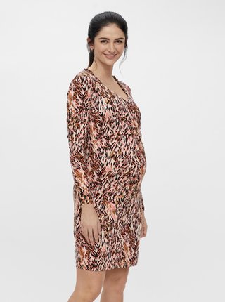 Hnedé tehotenské/dojčiace vzorované púzdrové šaty Mama.licious Nora