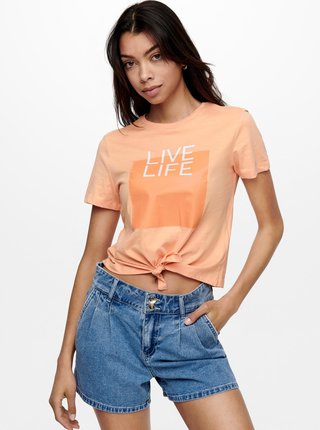 Oranžové tričko s potiskem ONLY