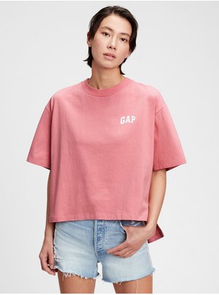 Růžové dámské tričko GAP Logo boxy step hem t-shirt