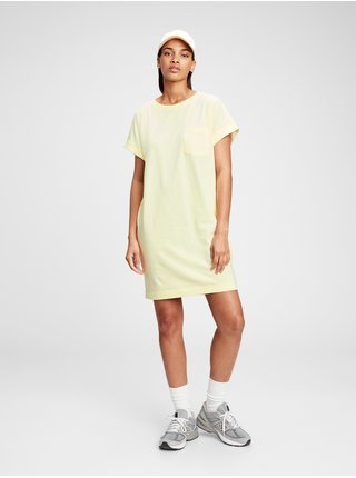 Žluté dámské šaty short sleeve front pocket shirtdress