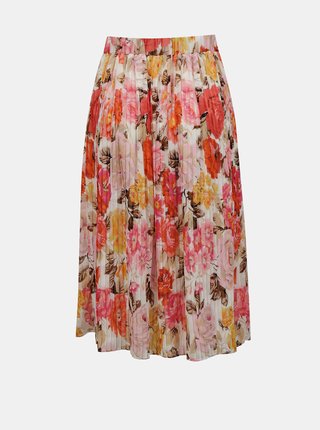 Růžová květovaná plisovaná midi sukně VILA-Hibiscus