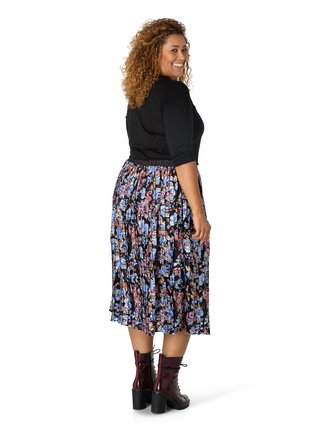 Černo-modrá dámská květovaná plisovaná midi sukně Yesta