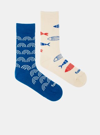 Krémovo-modré vzorované ponožky Fusakle Rybana
