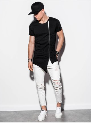 Čierne pánske tričko bez potlače Ombre Clothing S1217