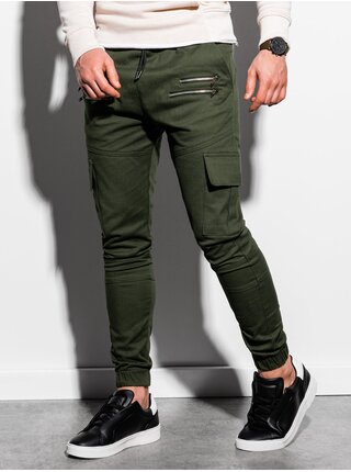 Tmavě zelené pánské kapsáčové kalhoty Ombre Clothing  P1000
